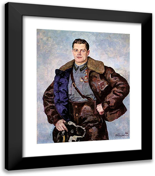 Portrait of a Hero of the Soviet Union, Pilot A. B. Yumashev 20x23 Black Modern Wood Framed Art Print Poster by Konchalovsky, Piotr