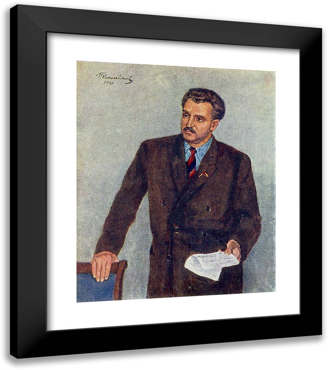 Portrait of Konstantin Mikhailovich Simonov 20x23 Black Modern Wood Framed Art Print Poster by Konchalovsky, Piotr