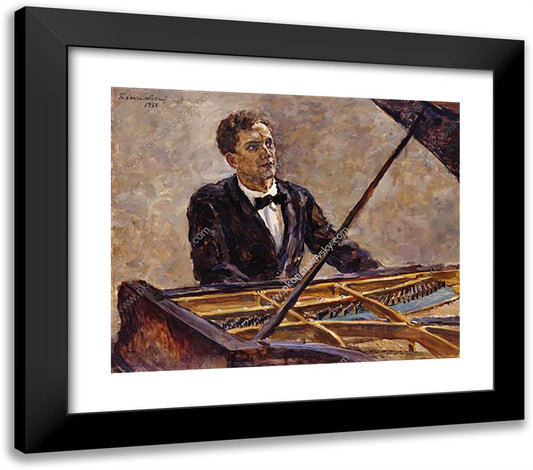 Portrait of Pianist Vladimir Sofronitsky at the Piano 23x20 Black Modern Wood Framed Art Print Poster by Konchalovsky, Piotr