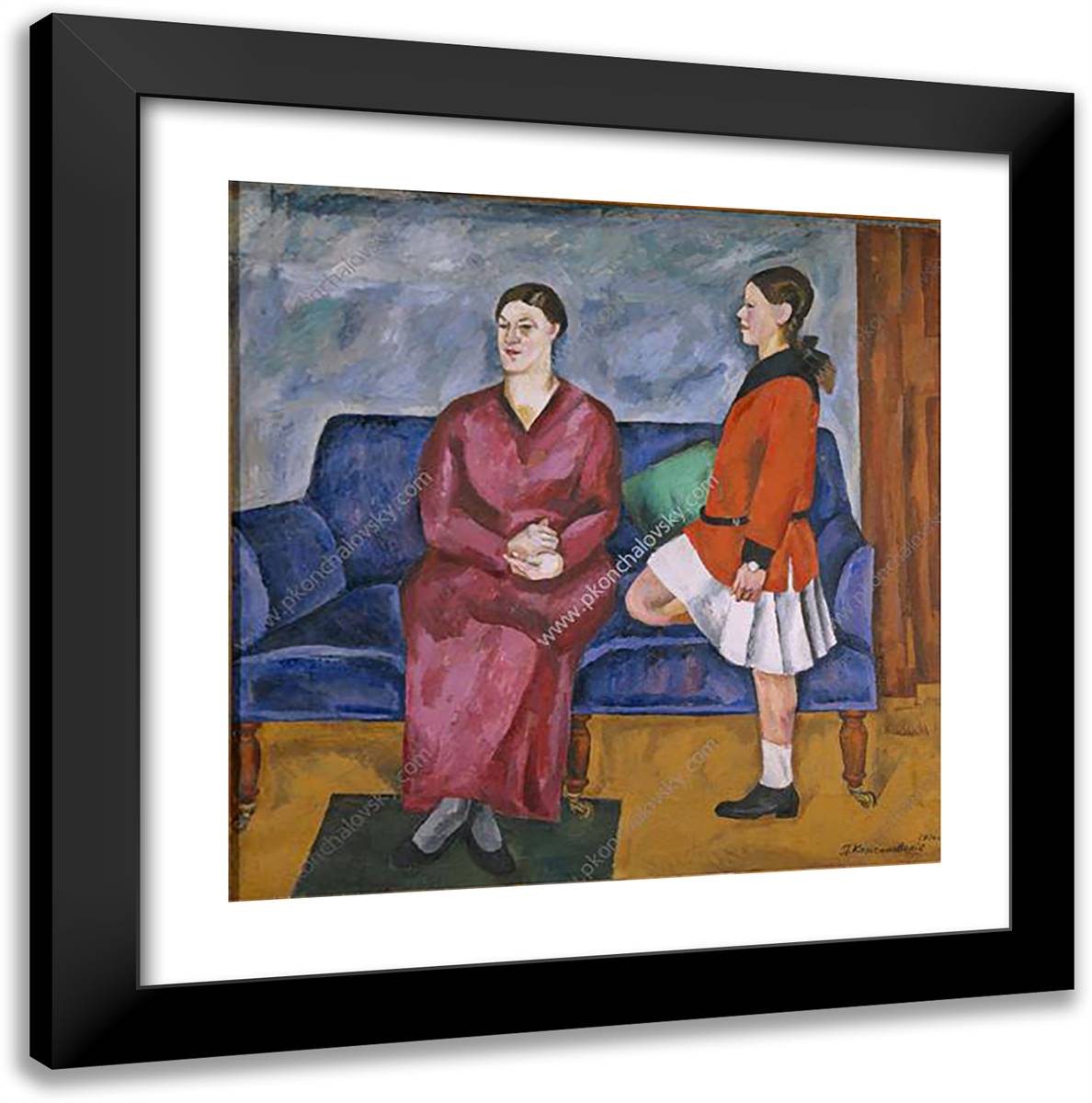 Portrait of S. P. Konchalovsky with Her Daughter 20x20 Black Modern Wood Framed Art Print Poster by Konchalovsky, Piotr