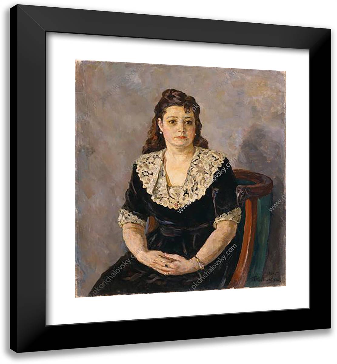 Portrait of the Artist V. G. Dulova 20x22 Black Modern Wood Framed Art Print Poster by Konchalovsky, Piotr