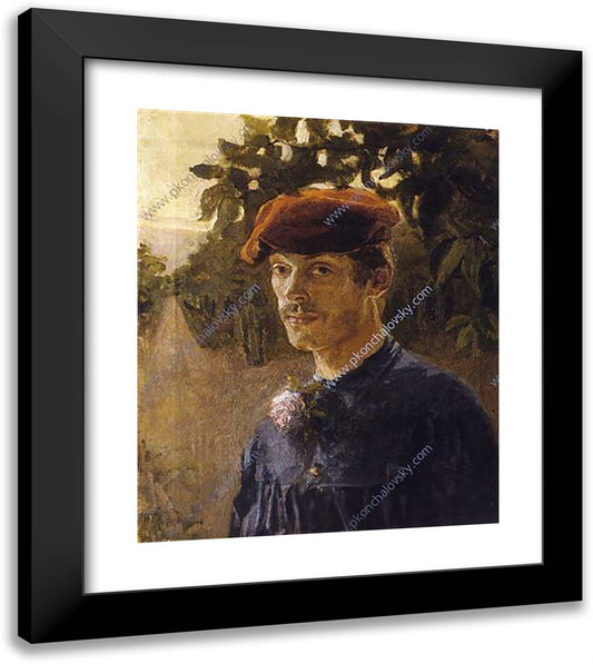 Portrait of the Artist's Brother, Maxim Petrovich, with Cap 20x23 Black Modern Wood Framed Art Print Poster by Konchalovsky, Piotr