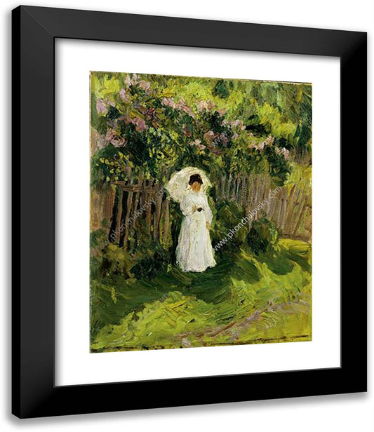 Portrait of the Artist's Wife, Olga Konchalovskaya. Under the Umbrella in the Garden. 20x24 Black Modern Wood Framed Art Print Poster by Konchalovsky, Piotr