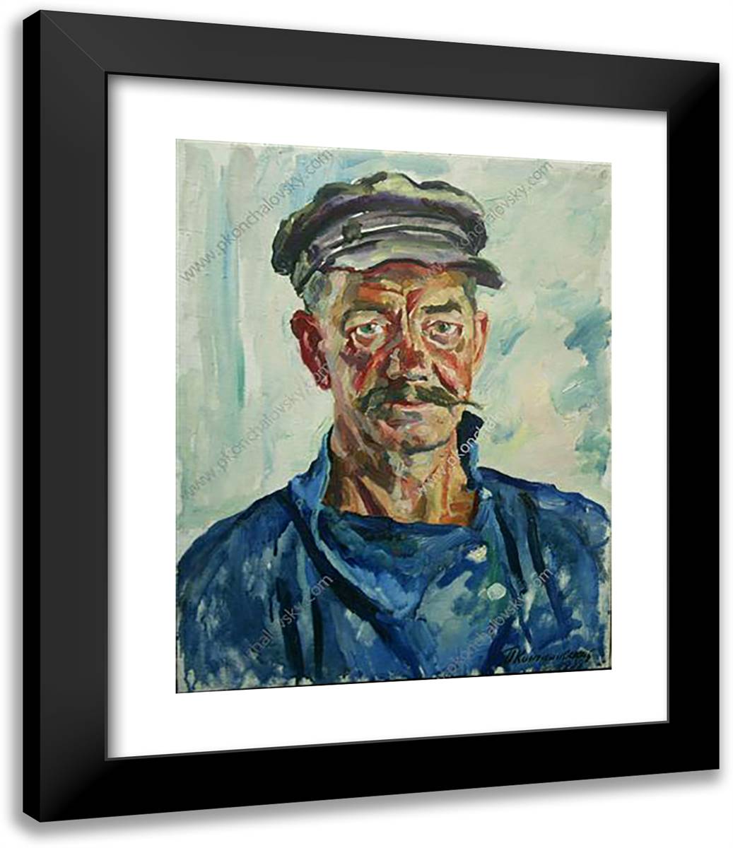 Portrait of Worker Yakobchenko 20x24 Black Modern Wood Framed Art Print Poster by Konchalovsky, Piotr