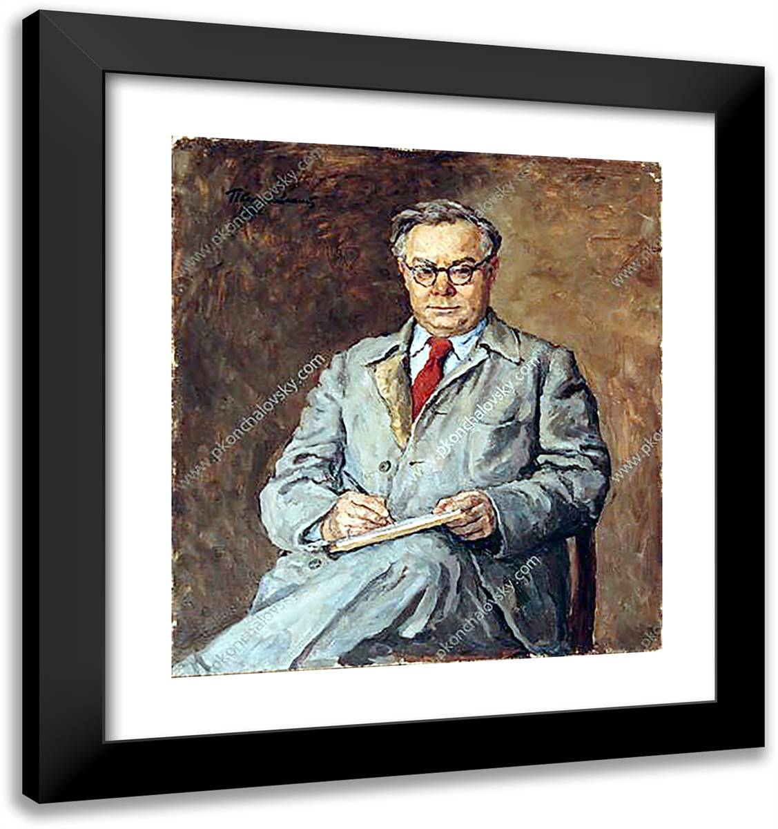 Portrait of Writer Vsevolod Vyacheslavovich IVanov 20x21 Black Modern Wood Framed Art Print Poster by Konchalovsky, Piotr