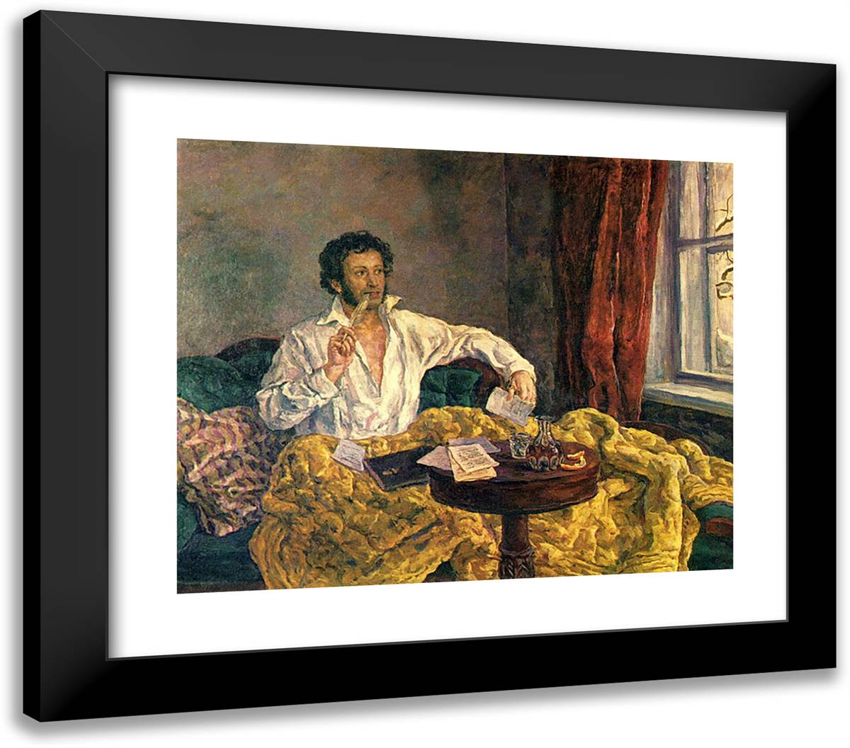 Pushkin at the Mikhailovsky 23x20 Black Modern Wood Framed Art Print Poster by Konchalovsky, Piotr