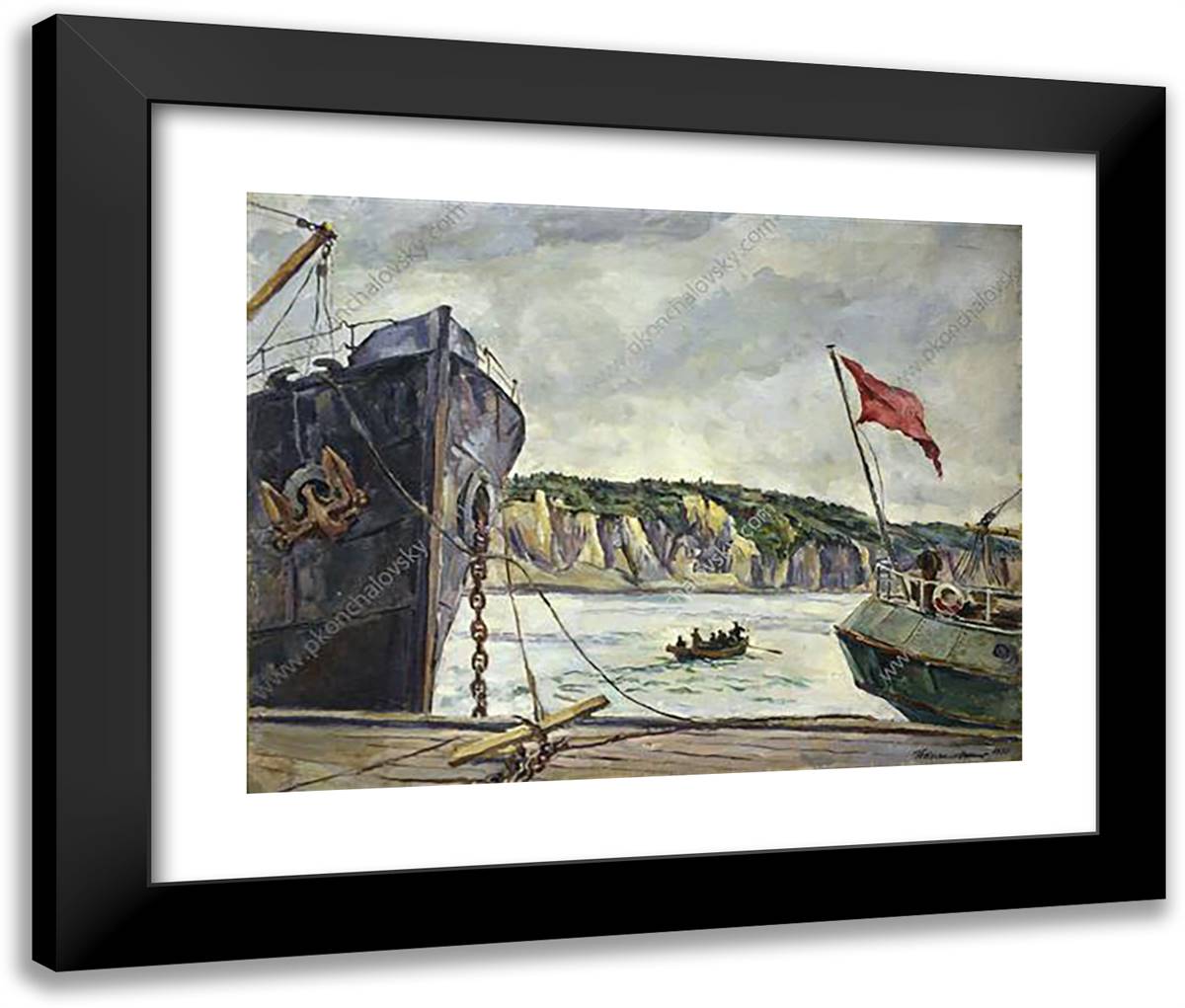 Quay in Murmansk 24x20 Black Modern Wood Framed Art Print Poster by Konchalovsky, Piotr