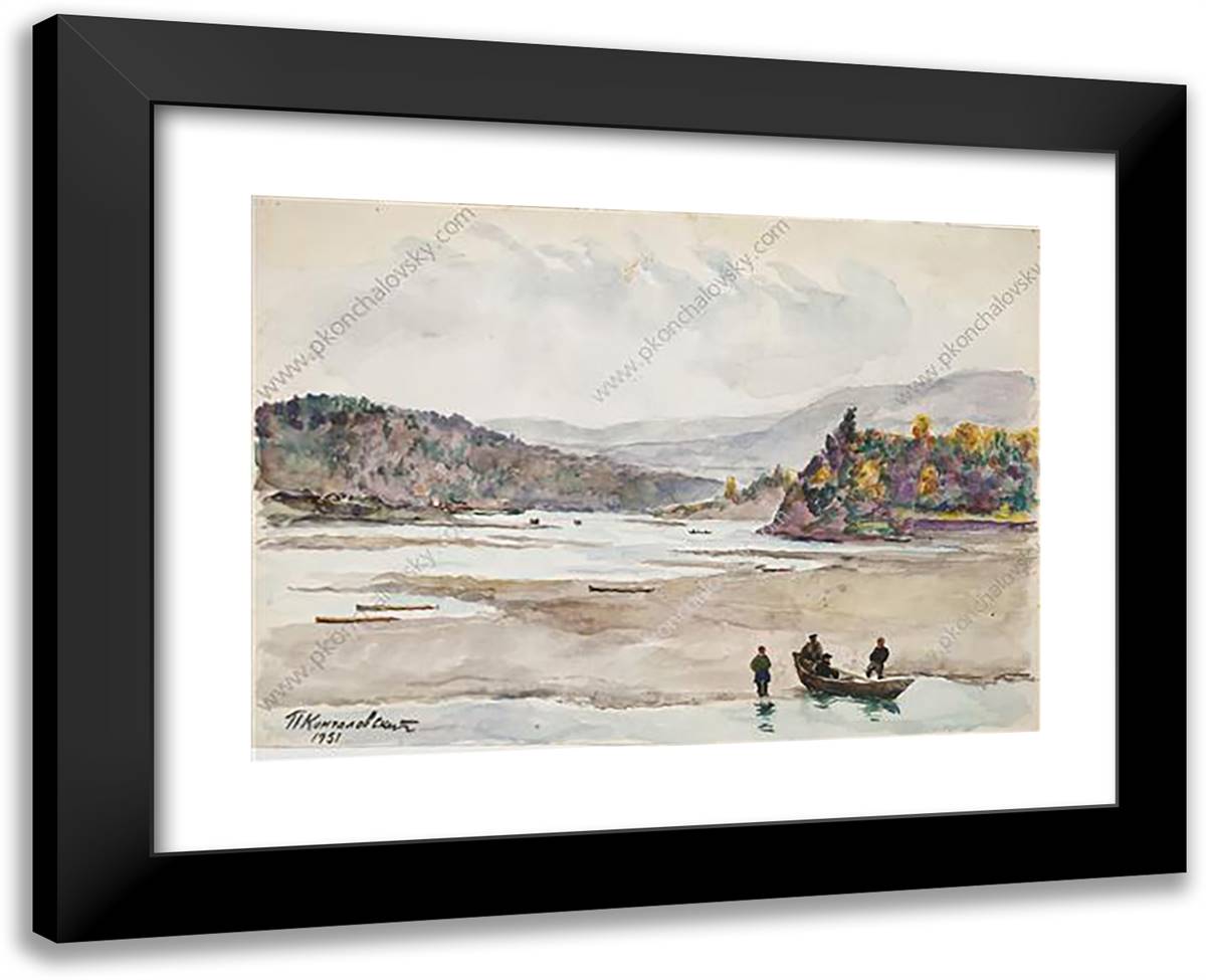 River Mana at the Yenisei 24x19 Black Modern Wood Framed Art Print Poster by Konchalovsky, Piotr