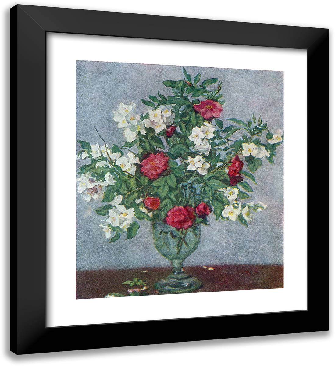 Rosehip and Jasmine 20x22 Black Modern Wood Framed Art Print Poster by Konchalovsky, Piotr