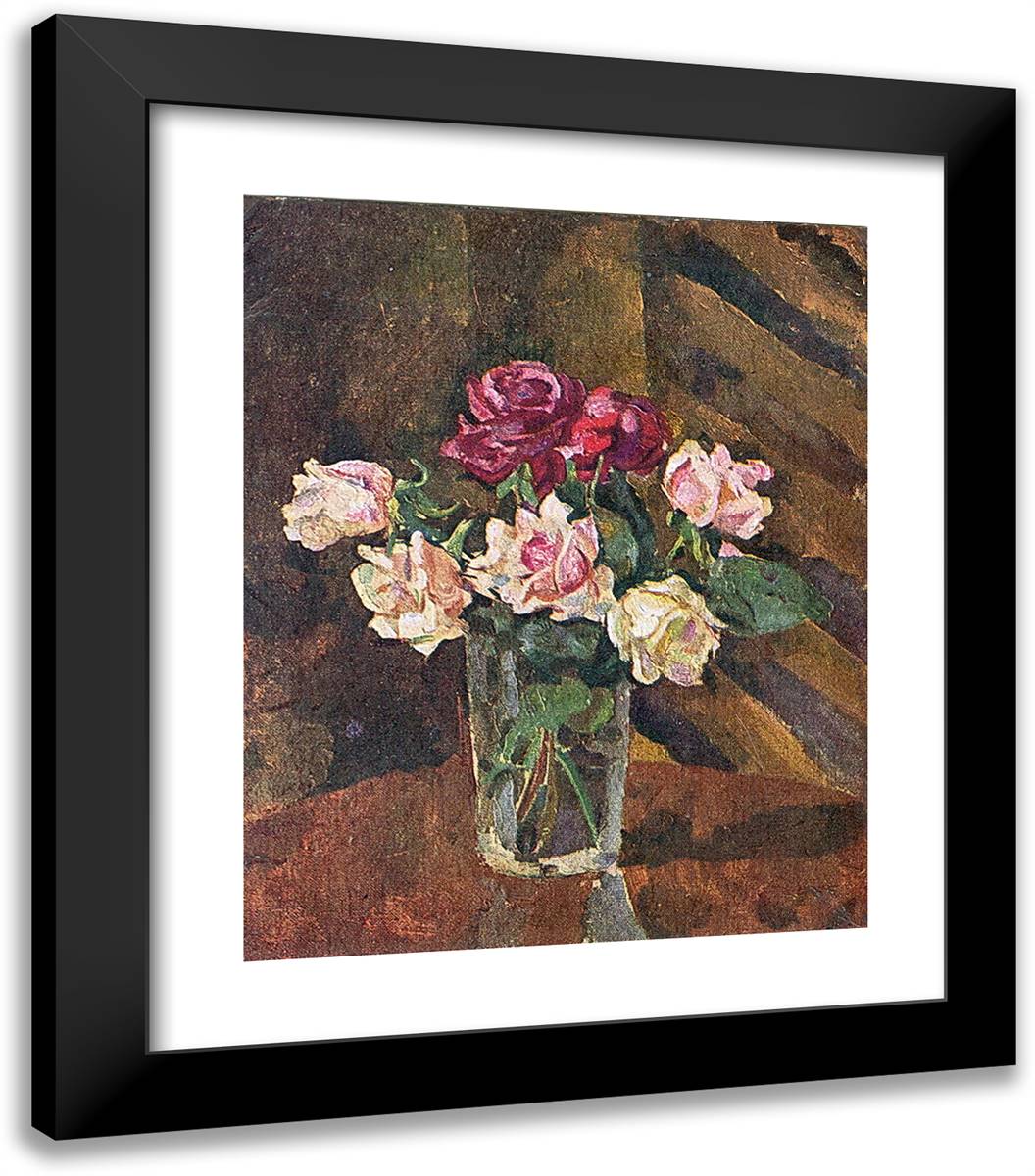 Roses in a Glass 20x23 Black Modern Wood Framed Art Print Poster by Konchalovsky, Piotr