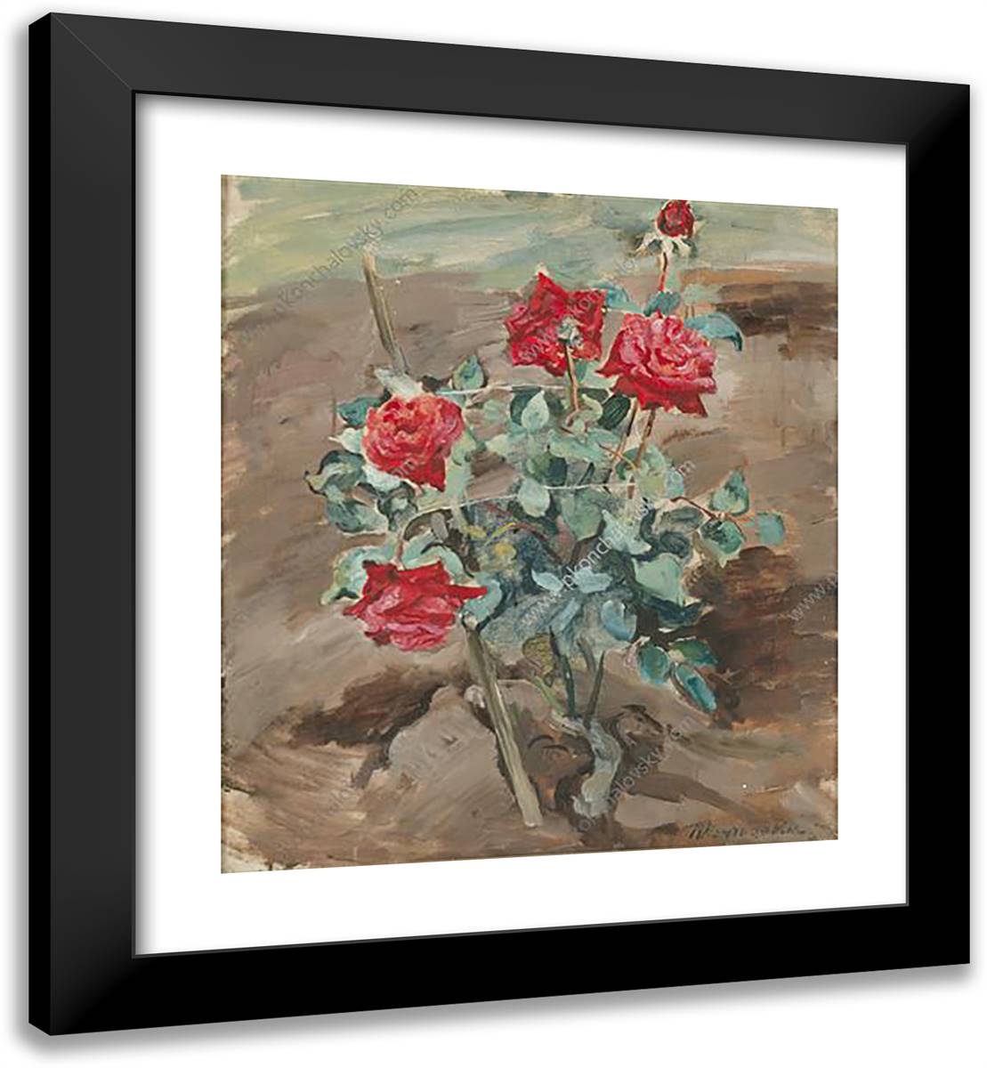 Roses in the Ground 20x22 Black Modern Wood Framed Art Print Poster by Konchalovsky, Piotr