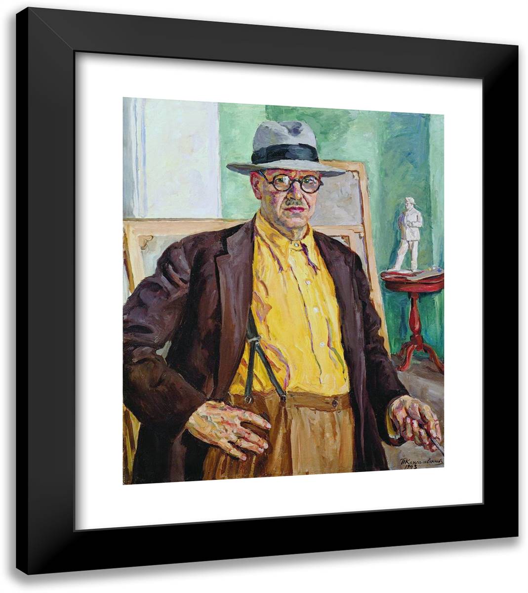 Self-Portrait (In Yellow Shirt) 20x23 Black Modern Wood Framed Art Print Poster by Konchalovsky, Piotr