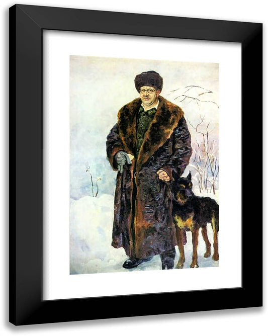 Self-Portrait with Dog 19x24 Black Modern Wood Framed Art Print Poster by Konchalovsky, Piotr