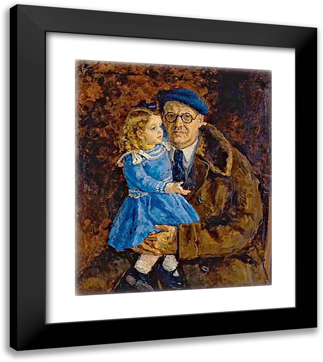 Self-Portrait with His Granddaughter 20x23 Black Modern Wood Framed Art Print Poster by Konchalovsky, Piotr