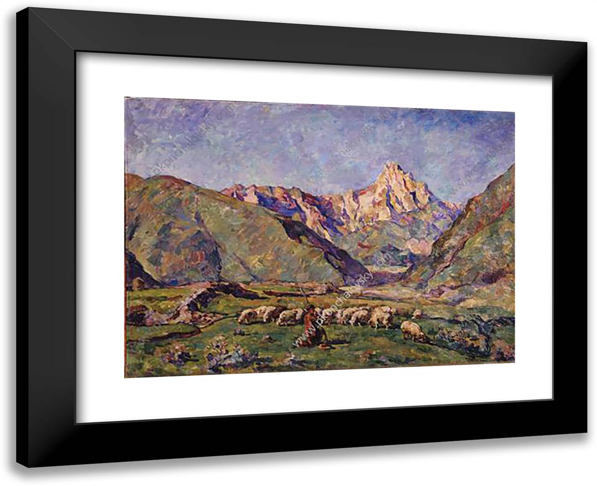 Sion. Shepherd and Sheeps. 24x19 Black Modern Wood Framed Art Print Poster by Konchalovsky, Piotr