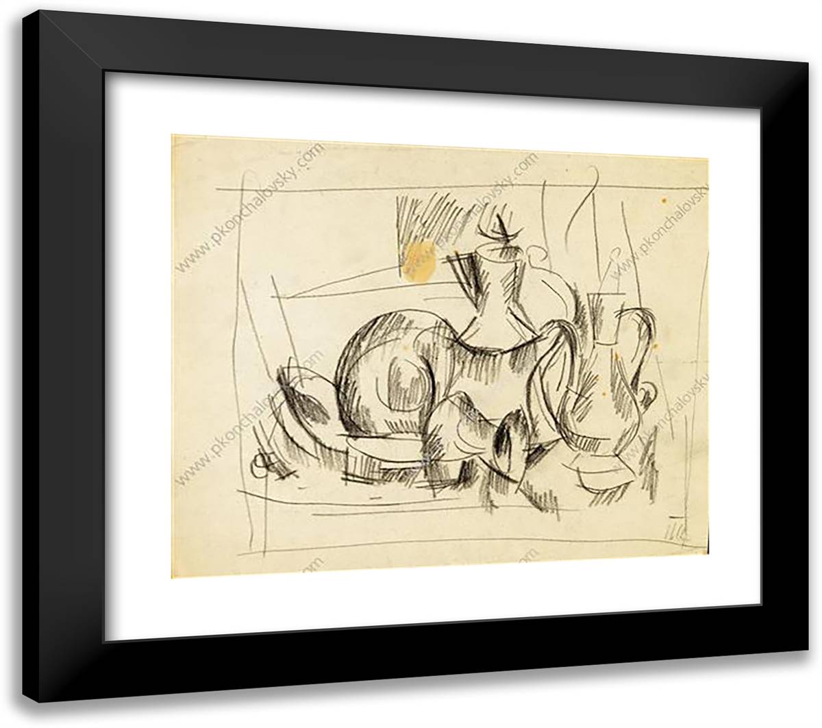 Sketch a Still Life with Copper Jugs 23x20 Black Modern Wood Framed Art Print Poster by Konchalovsky, Piotr