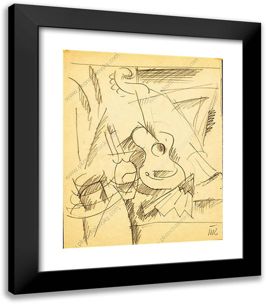 Sketch a Still Life with Guitar 20x23 Black Modern Wood Framed Art Print Poster by Konchalovsky, Piotr