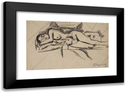 Sleeping Model (Model on Th Carpet) 24x18 Black Modern Wood Framed Art Print Poster by Konchalovsky, Piotr