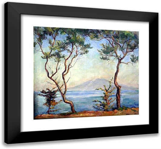 Sorrento. Mount Vesuvius. Two Olive Trees. 22x20 Black Modern Wood Framed Art Print Poster by Konchalovsky, Piotr