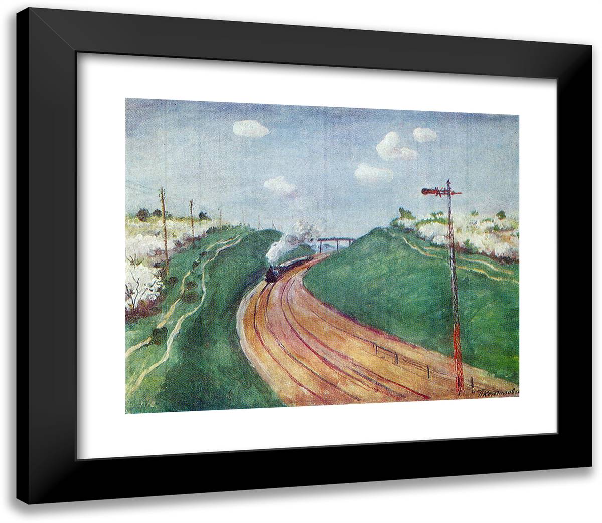 Spring Landscape with Train 23x20 Black Modern Wood Framed Art Print Poster by Konchalovsky, Piotr