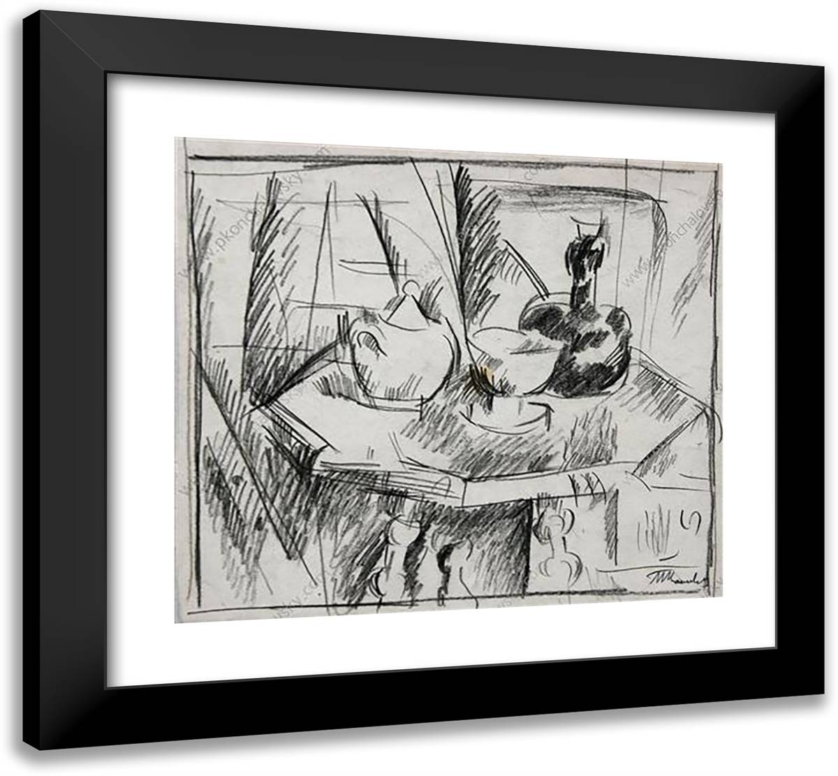 Still Life on the Octagonal Table 22x20 Black Modern Wood Framed Art Print Poster by Konchalovsky, Piotr