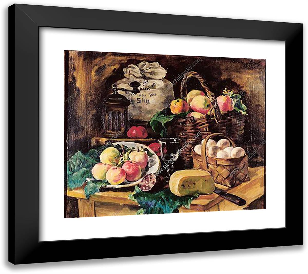 Still Life with a Fly. Every VIctuals. 22x20 Black Modern Wood Framed Art Print Poster by Konchalovsky, Piotr