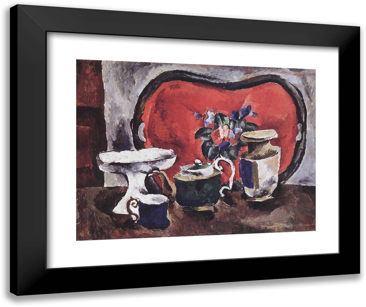 Still Life with a Red Tray 24x20 Black Modern Wood Framed Art Print Poster by Konchalovsky, Piotr