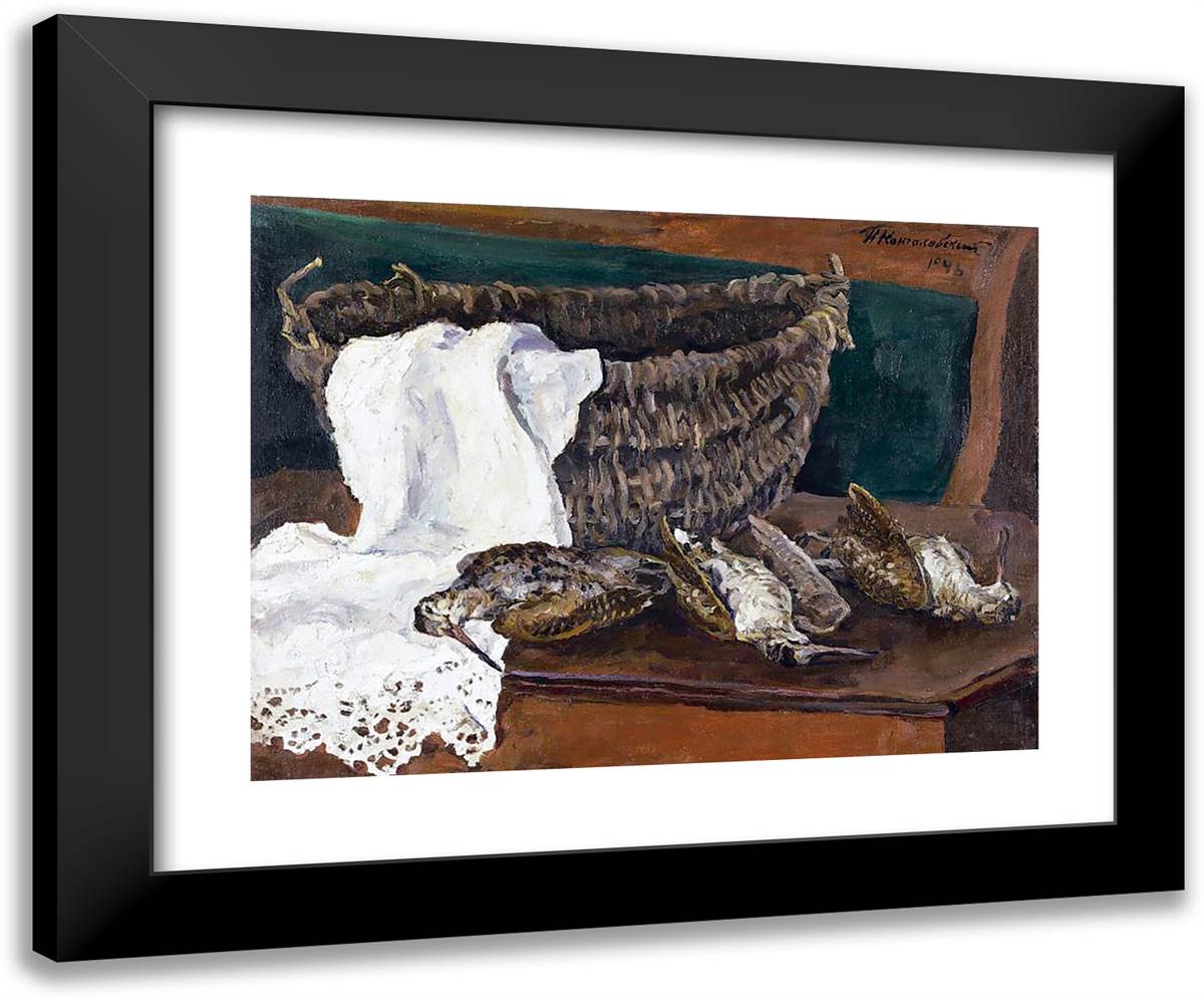 Still Life with Basket and Woodcock 24x20 Black Modern Wood Framed Art Print Poster by Konchalovsky, Piotr