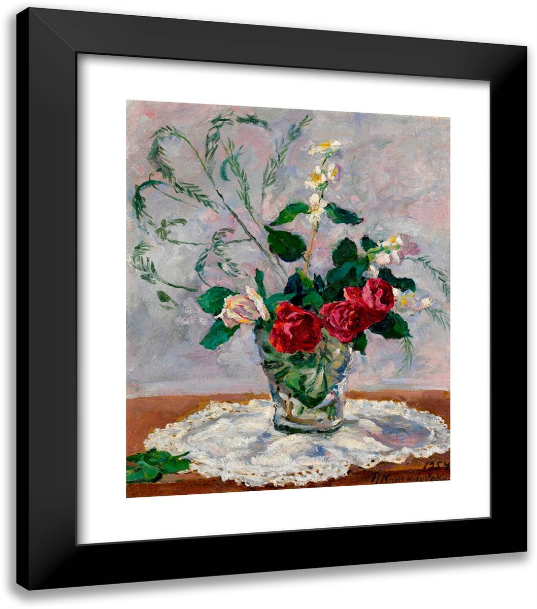 Still Life with Roses, Jasmine and Asparagus 20x23 Black Modern Wood Framed Art Print Poster by Konchalovsky, Piotr