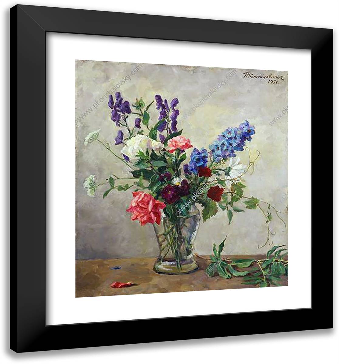 Still Life. a Small Bouquet. 20x22 Black Modern Wood Framed Art Print Poster by Konchalovsky, Piotr