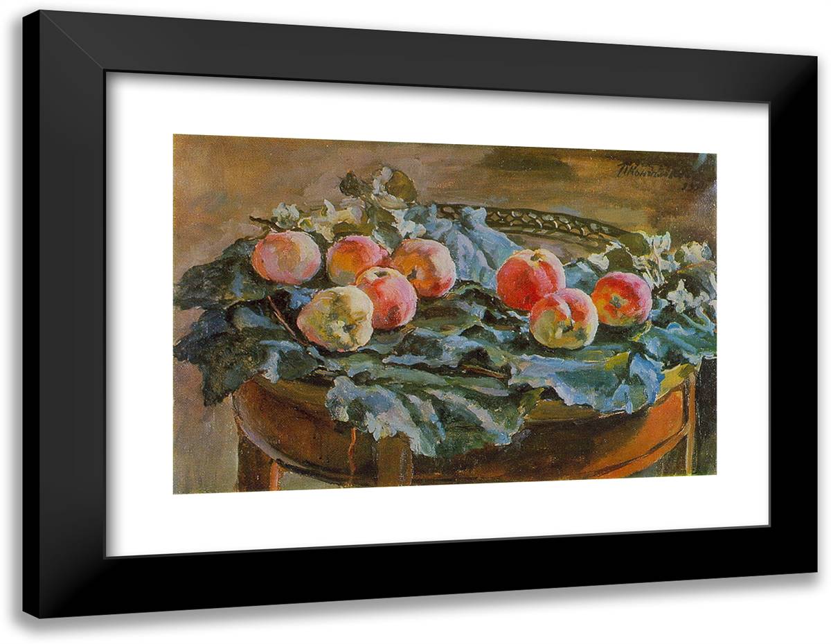 Still Life. Apples at the Roundtable. 24x19 Black Modern Wood Framed Art Print Poster by Konchalovsky, Piotr