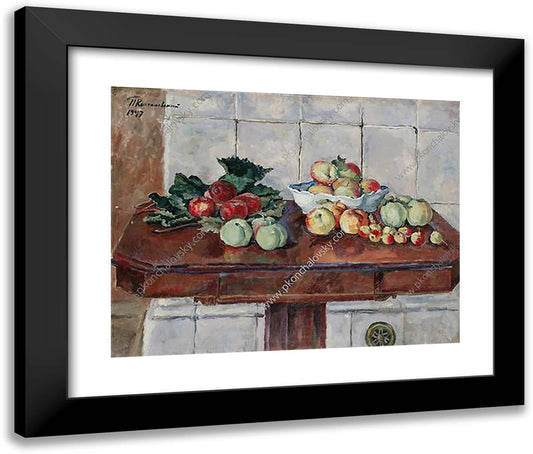 Still Life. Apples on a Table Near the Stove. 24x20 Black Modern Wood Framed Art Print Poster by Konchalovsky, Piotr