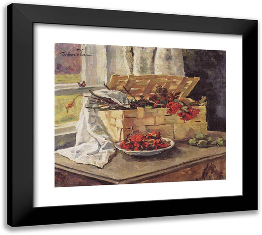 Still Life. Basket with Ash. 22x20 Black Modern Wood Framed Art Print Poster by Konchalovsky, Piotr