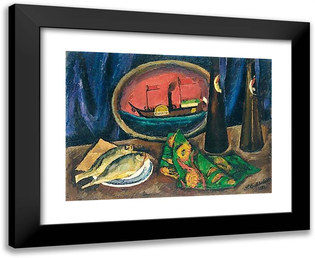 Still Life. Beer and Roach. 24x20 Black Modern Wood Framed Art Print Poster by Konchalovsky, Piotr