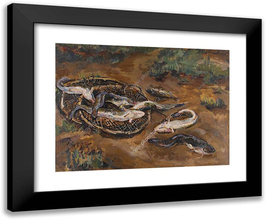 Still Life. Burbot in the Ground. 24x20 Black Modern Wood Framed Art Print Poster by Konchalovsky, Piotr