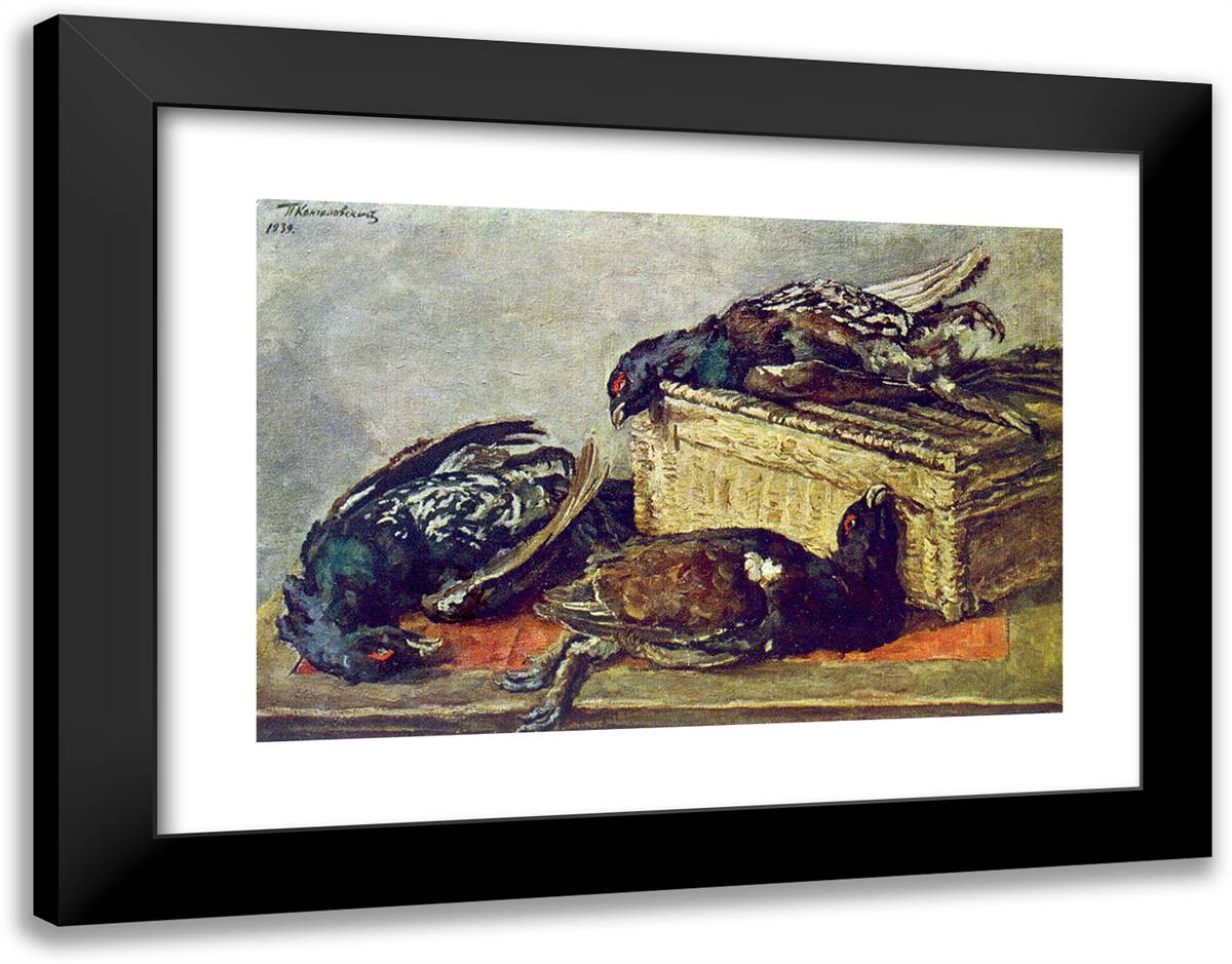 Still Life. Capercaillie. 24x19 Black Modern Wood Framed Art Print Poster by Konchalovsky, Piotr