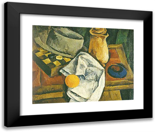 Still Life. Checkers and Oranges. 24x20 Black Modern Wood Framed Art Print Poster by Konchalovsky, Piotr