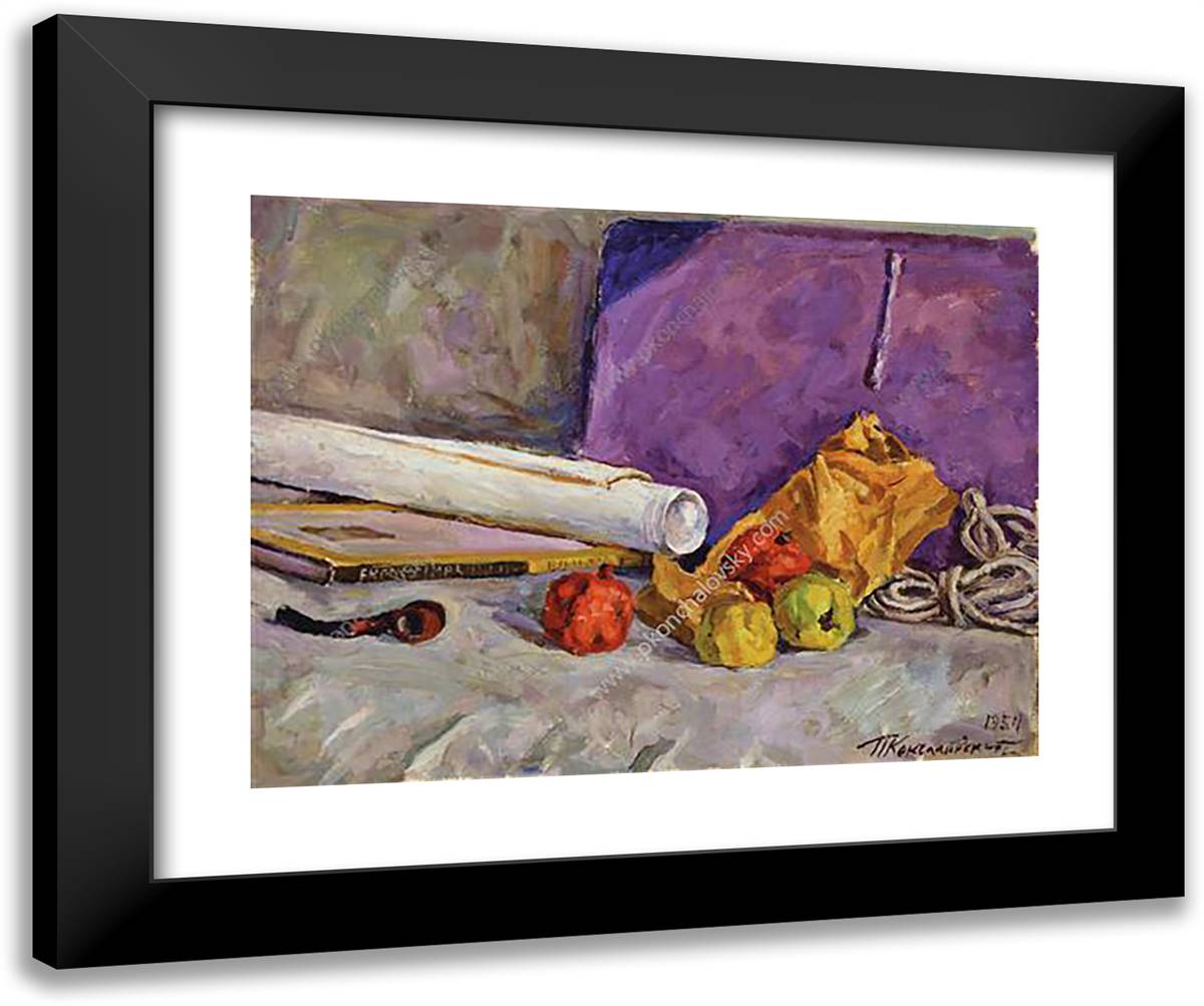 Still Life. Convolution of Ropes and Other Objects on the Couch. 24x20 Black Modern Wood Framed Art Print Poster by Konchalovsky, Piotr