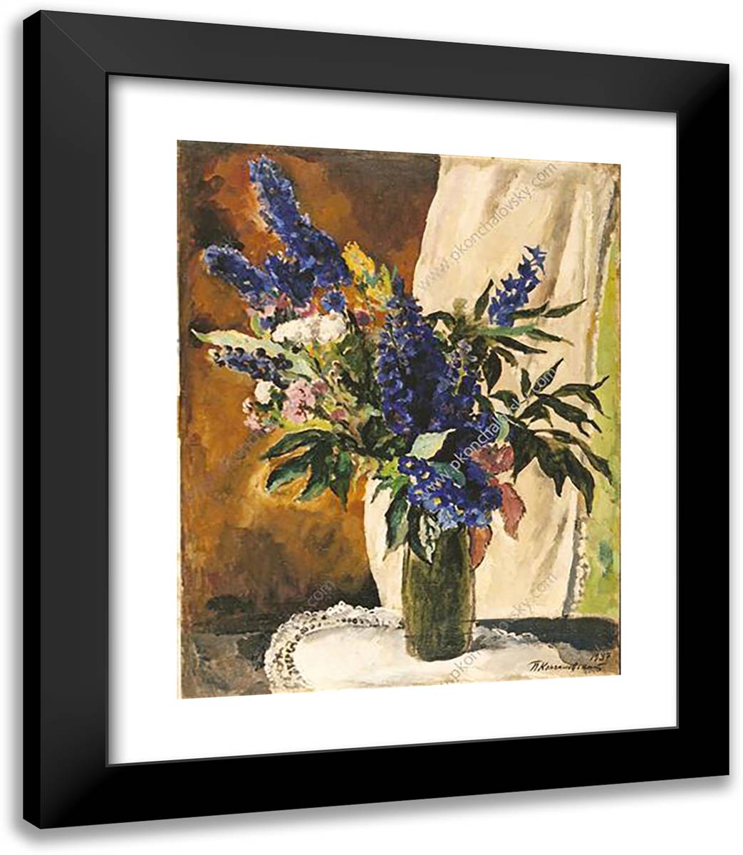 Still Life. Delphinium. 20x23 Black Modern Wood Framed Art Print Poster by Konchalovsky, Piotr