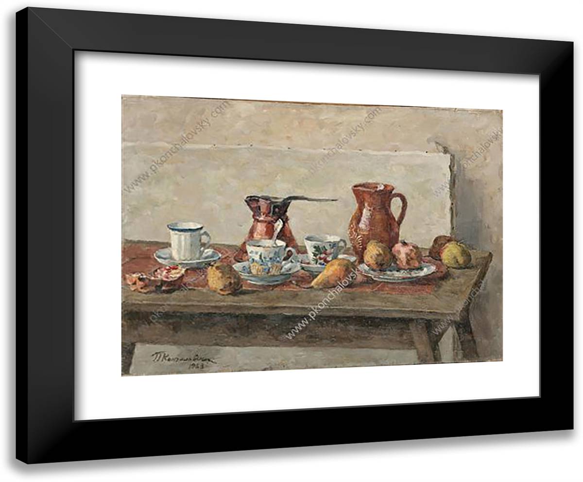 Still Life. Dishes and Fruits. 24x20 Black Modern Wood Framed Art Print Poster by Konchalovsky, Piotr