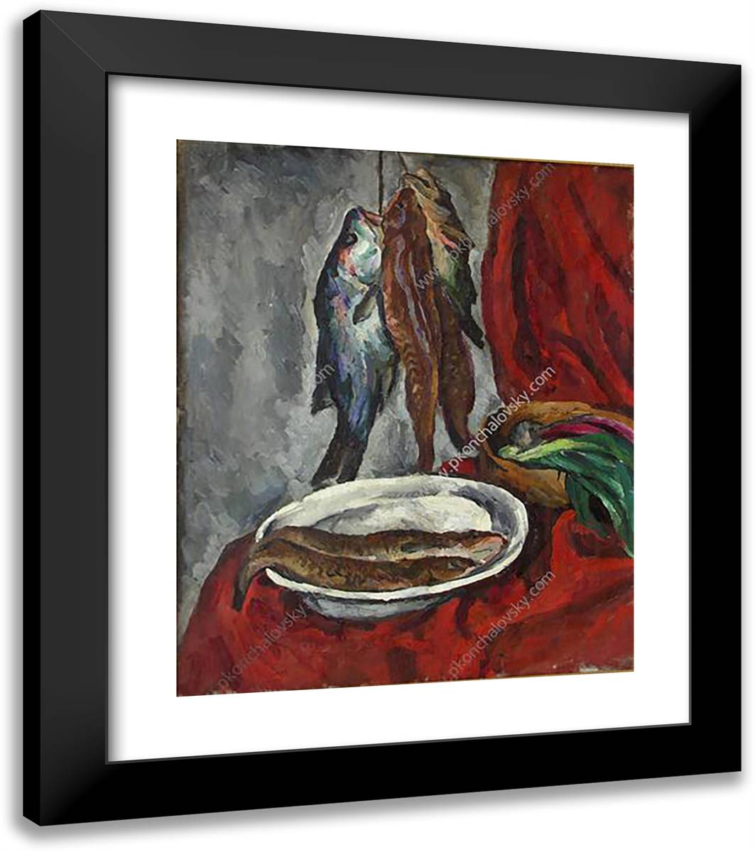 Still Life. Fish. 20x23 Black Modern Wood Framed Art Print Poster by Konchalovsky, Piotr