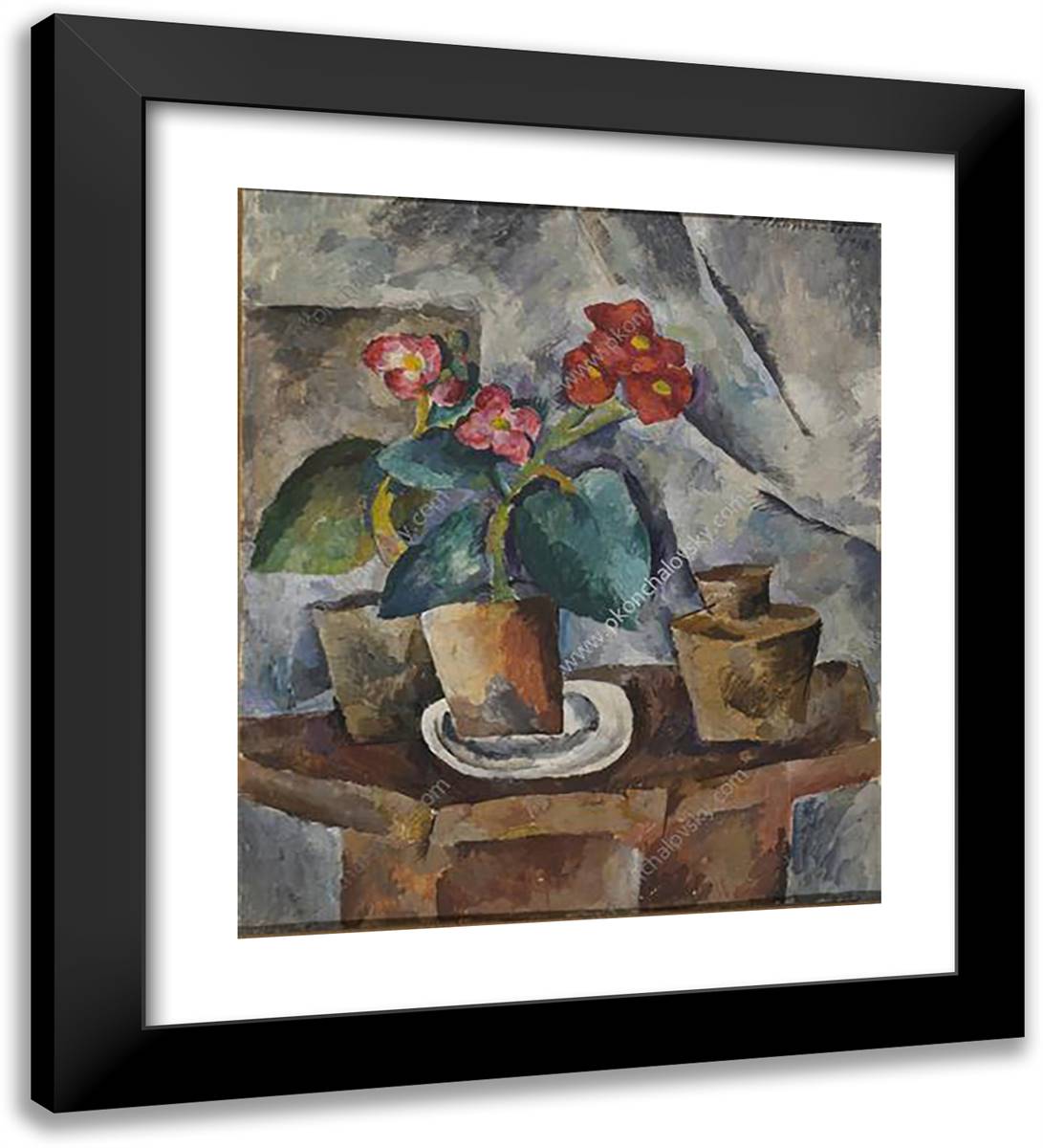 Still Life. Flowers in the Banks. Begonias. 20x22 Black Modern Wood Framed Art Print Poster by Konchalovsky, Piotr