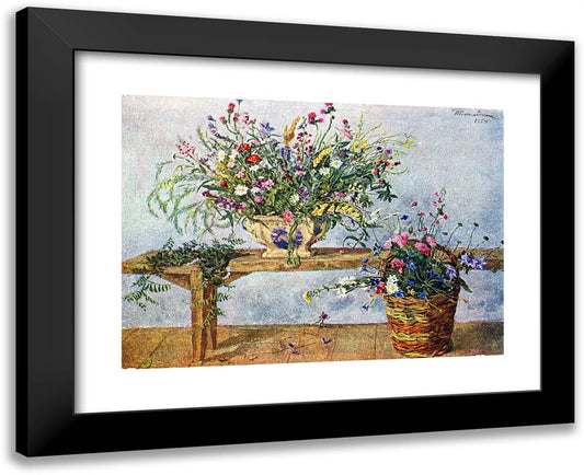 Still Life. Flowers on the Bench. 24x20 Black Modern Wood Framed Art Print Poster by Konchalovsky, Piotr