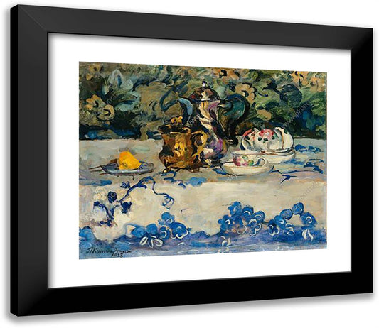 Still Life. Gold and Silver in Japanese Cloth. 23x20 Black Modern Wood Framed Art Print Poster by Konchalovsky, Piotr