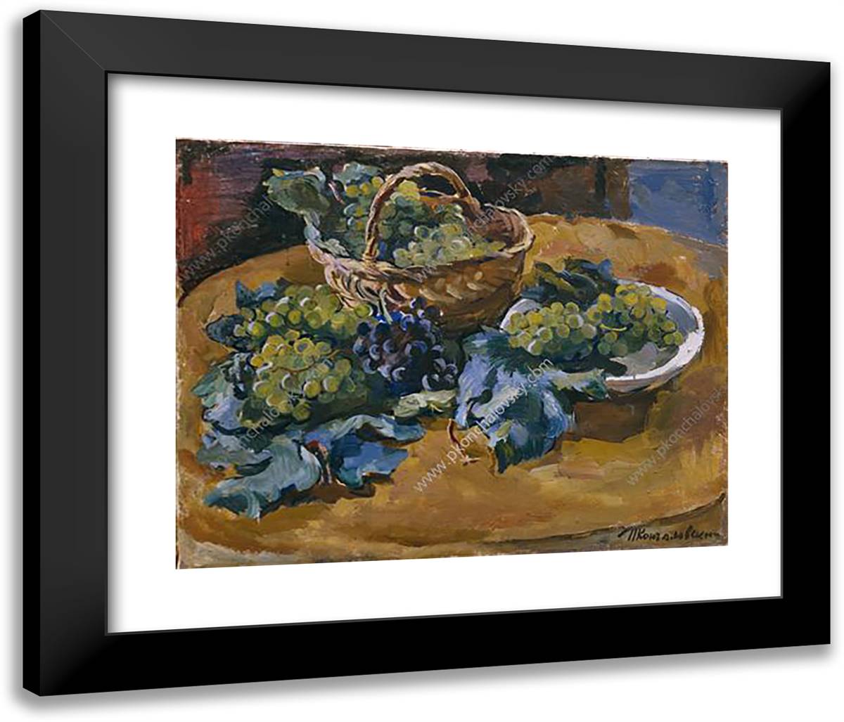 Still Life. Grape. 24x20 Black Modern Wood Framed Art Print Poster by Konchalovsky, Piotr