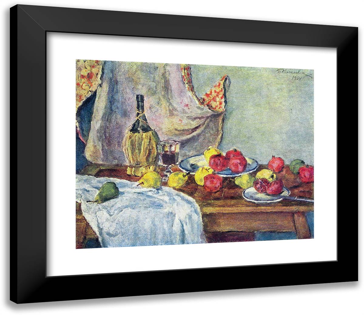 Still Life. Grenades. 23x20 Black Modern Wood Framed Art Print Poster by Konchalovsky, Piotr