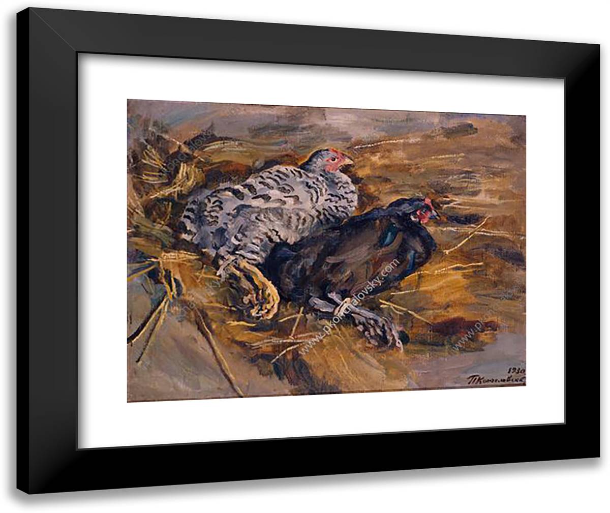 Still Life. Hens. 24x20 Black Modern Wood Framed Art Print Poster by Konchalovsky, Piotr