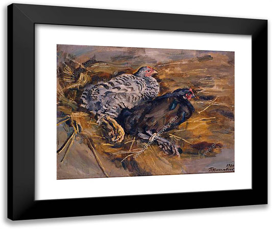 Still Life. Hens. 24x20 Black Modern Wood Framed Art Print Poster by Konchalovsky, Piotr