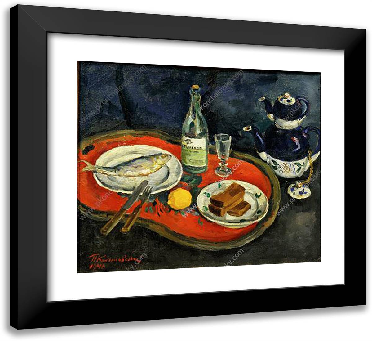 Still Life. It's Time for Tea. 22x20 Black Modern Wood Framed Art Print Poster by Konchalovsky, Piotr