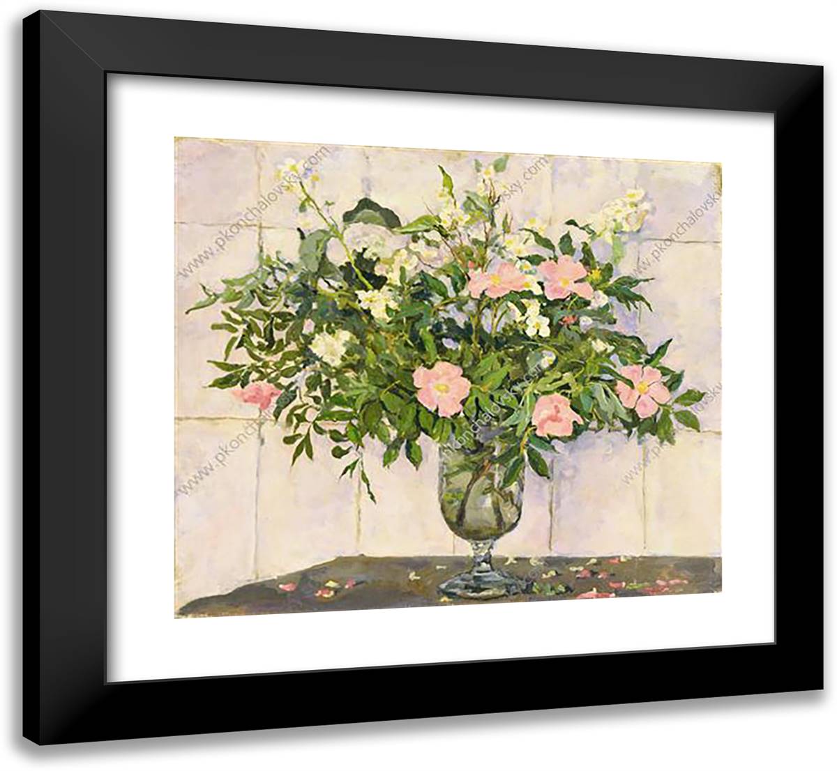 Still Life. Jasmine and Dog Rose at the Stove. 22x20 Black Modern Wood Framed Art Print Poster by Konchalovsky, Piotr